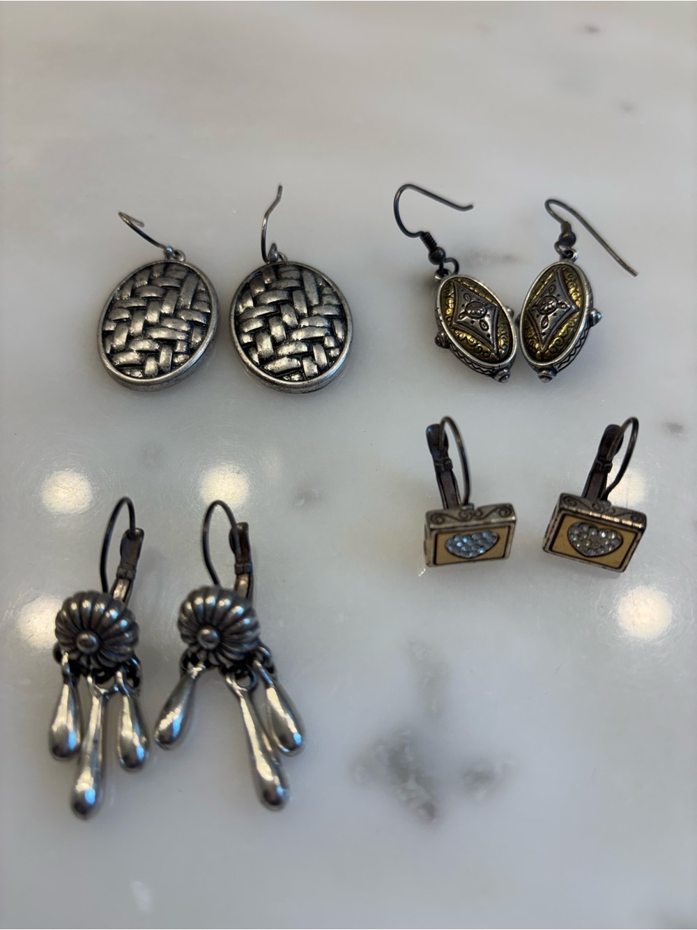 Vintage Brighton Mixed Metal Dangle Earrings Set in Silver and Gold Tones